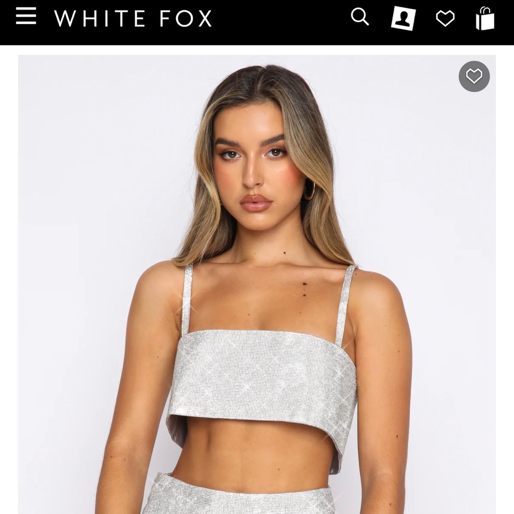 White Fox Breathtaking Crop Silver Diamanté ( NWT)